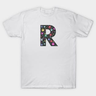 R letter  with colorful paw print T-Shirt